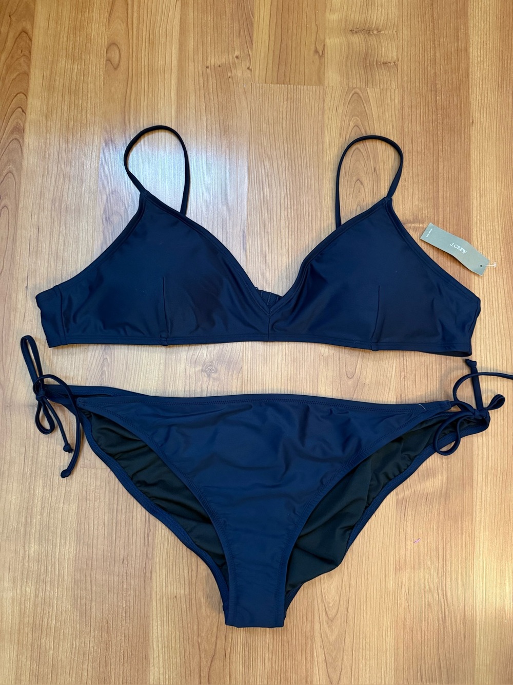 NWT J.Crew Navy Bikini Set 3X Triangle Top Side Tie Bottoms